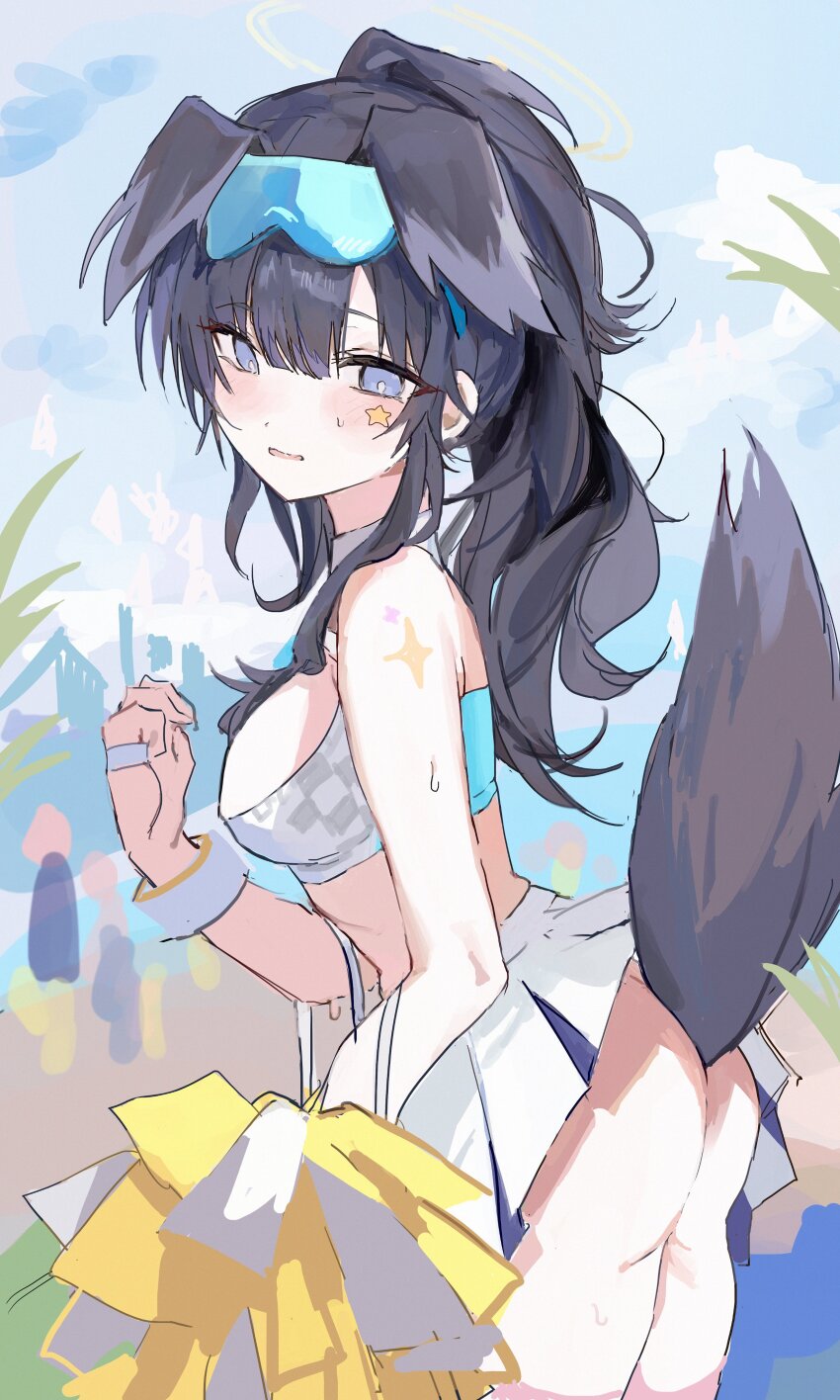 1girl, absurdres, animal_ears, ass, black_hair, blue_archive, blue_eyes, blush