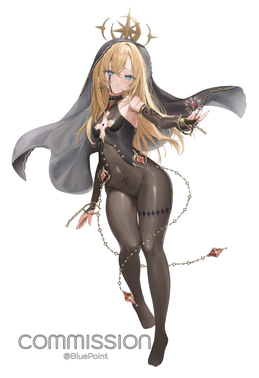 1girl, absurdres, armpits, artist_name, black_tears, black_veil, blonde_hair, blue_eyes