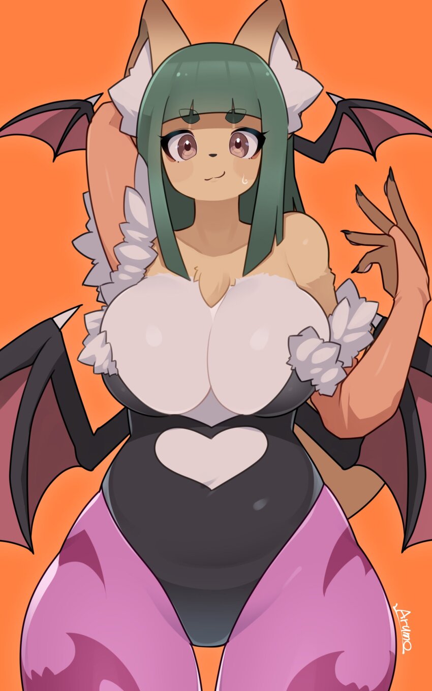 1girl, absurdres, animal_ears, arm_behind_head, arm_up, blunt_bangs, breasts, bridal_gauntlets