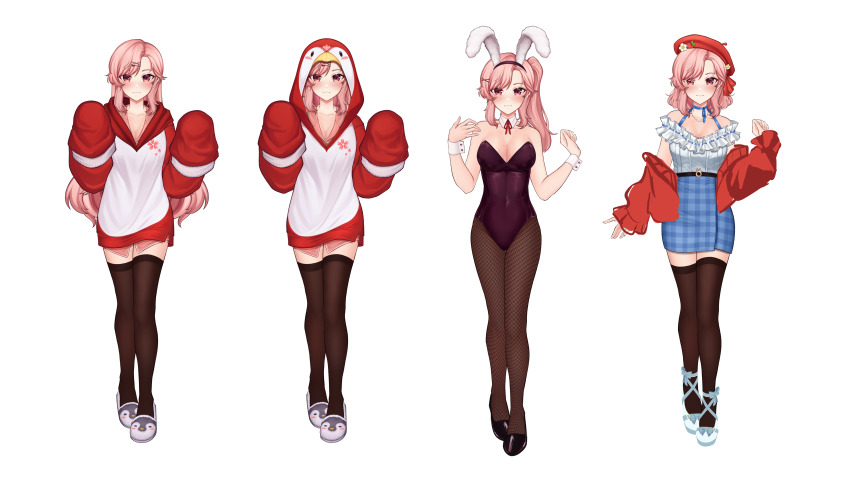 1girl, absurdres, animal_ears, animal_hood, beret, black_hairband, black_pantyhose, black_thighhighs