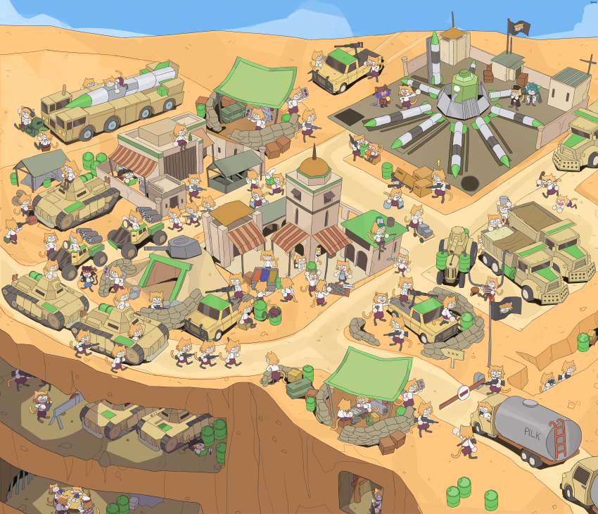 !, 19vodnik, 6+girls, absurdres, assault_rifle, browning_m2, cat_girl, cave