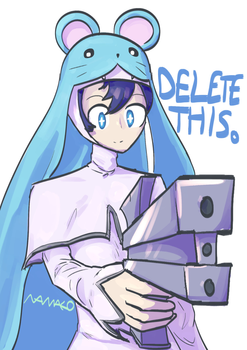 1girl, aiming, delete_this_(meme), digimon, digimon_(creature), female_focus, gun, hat