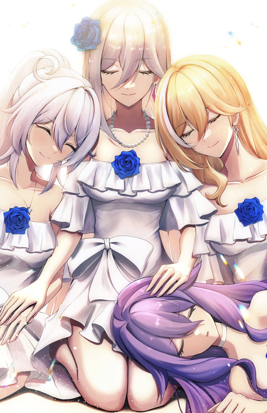 4girls, absurdres, blonde_hair, blue_flower, blue_rose, breasts, cecilia_schariac, dead_angels