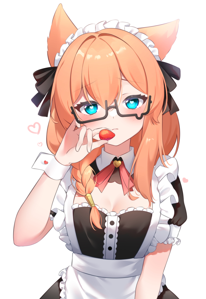 1girl, absurdres, animal_ears, aoitsuki, apron, bespectacled, black-framed_eyewear, black_dress