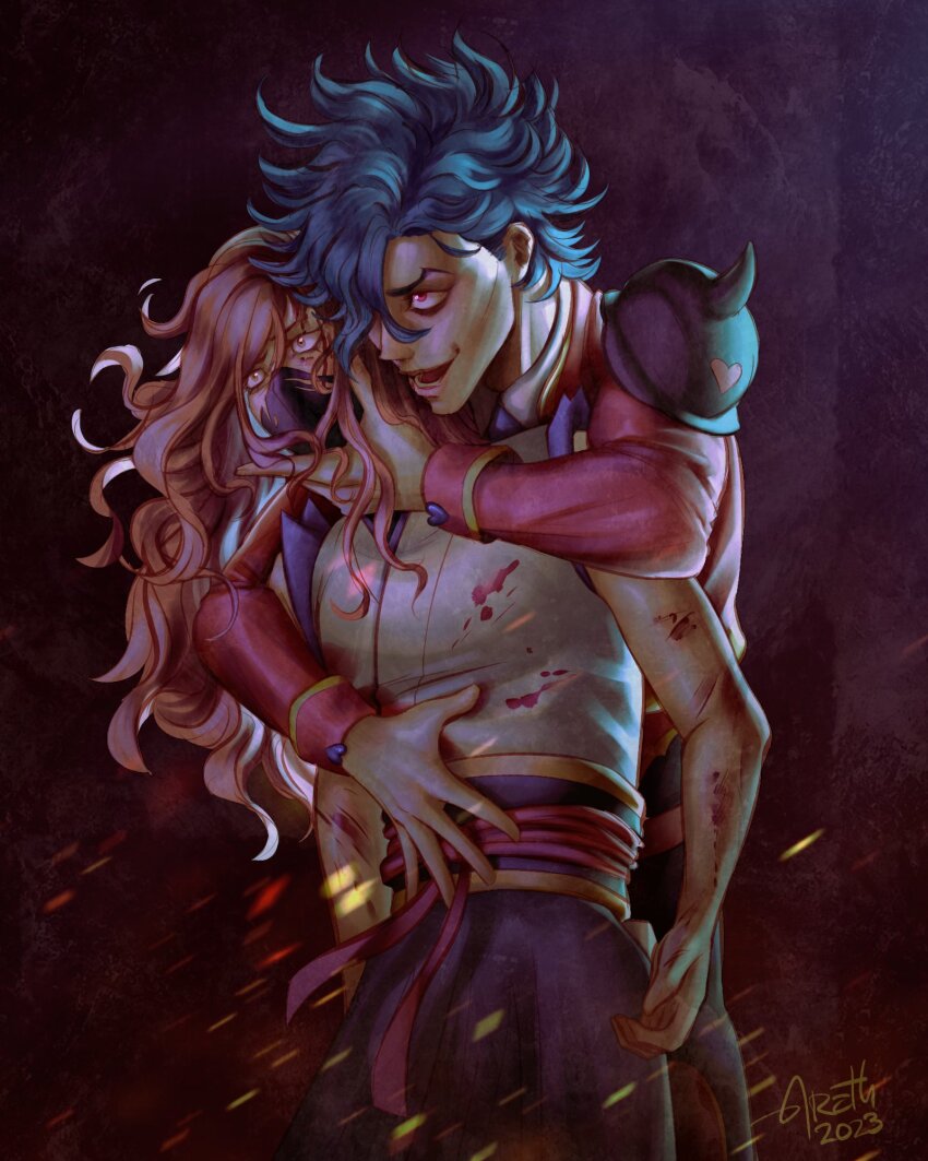 adam_(sk8), arethsart, armor, blue_hair, cherry_blossom_(sk8), hair_between_eyes, highres, japanese_clothes