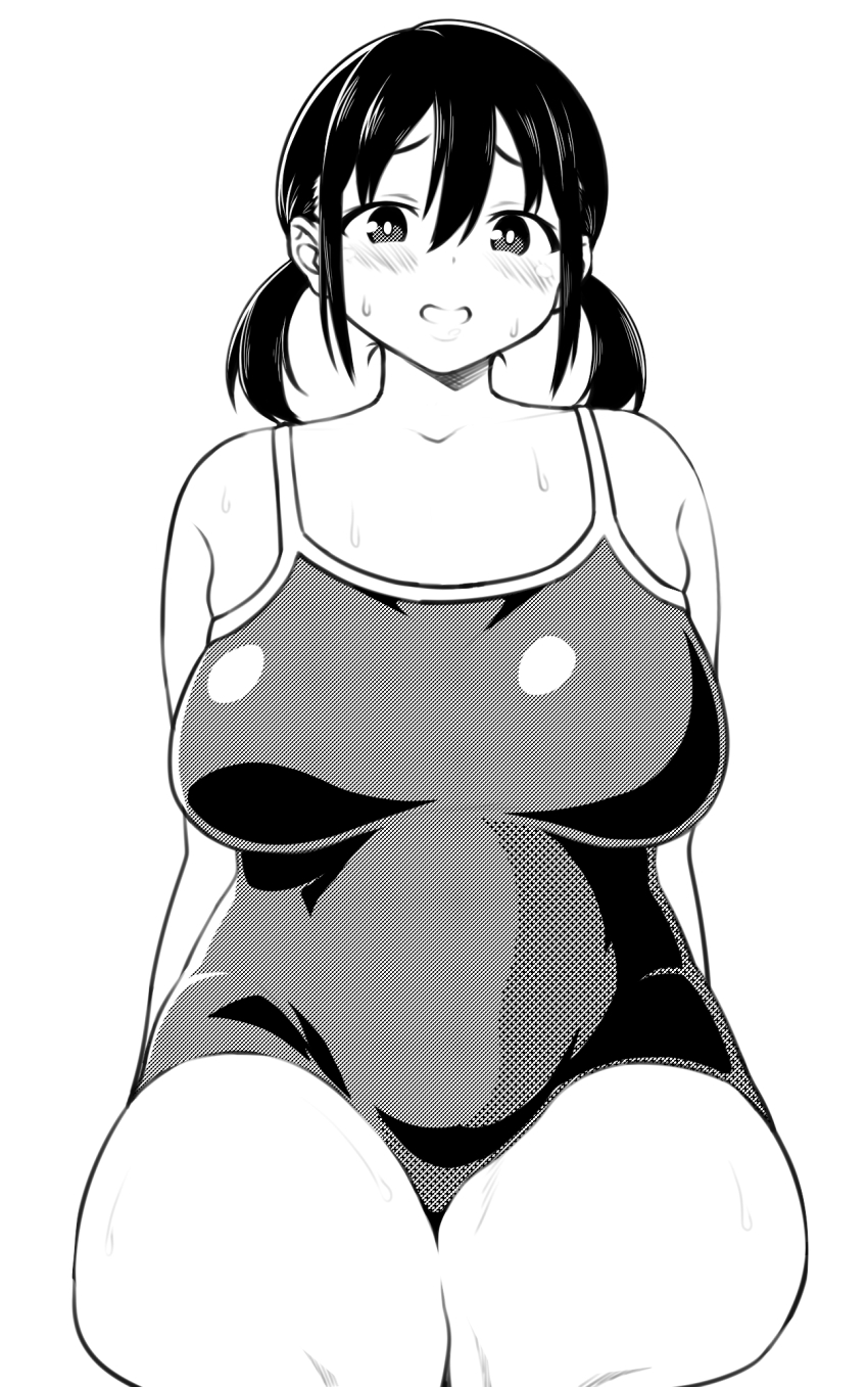 1girl, black_hair, blush, boku_no_kokoro_no_yabai_yatsu, breasts, egoha., greyscale, hair_between_eyes