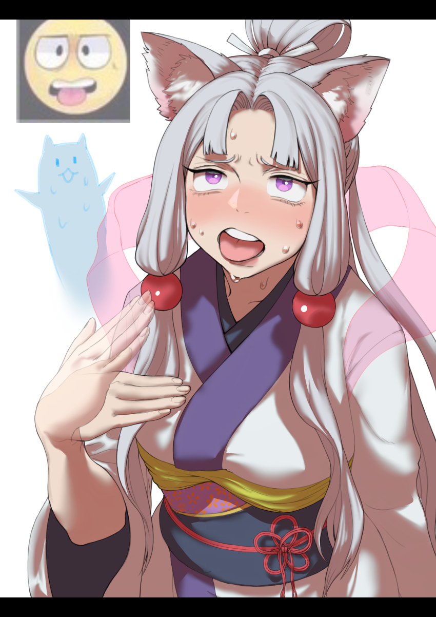 1girl, absurdres, afterimage, animal_ears, blush, collarbone, commentary_request, emoji