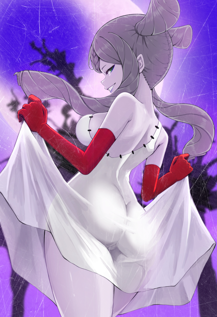 1girl, absurdres, ass, backless_dress, backless_outfit, bare_shoulders, bemani, braid