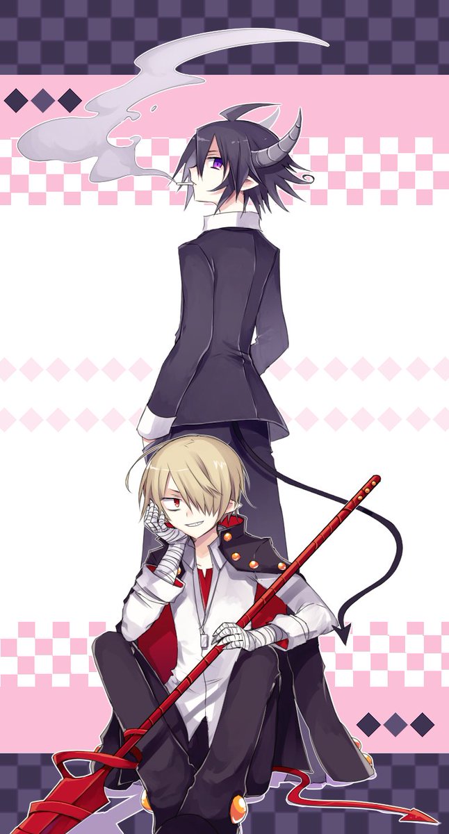 2boys, adauchi_(funamusea), bandaged_arm, bandaged_hand, bandages, black_cape, black_hair, black_jacket