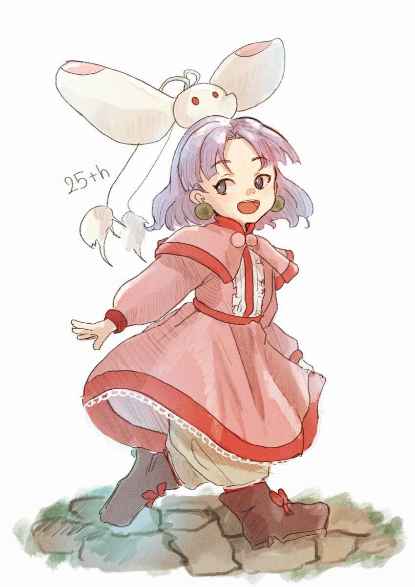 1girl, :d, blue_eyes, dress, earrings, full_body, grandia, grandia_i