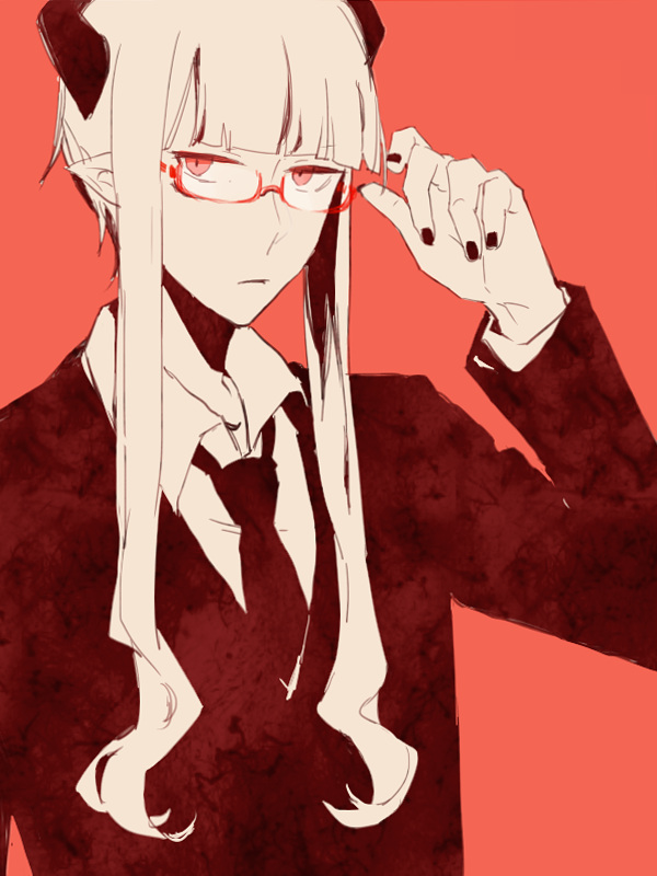1boy, demon_boy, demon_horns, formal_clothes, funamusea, glasses, haiiro_teien, horns