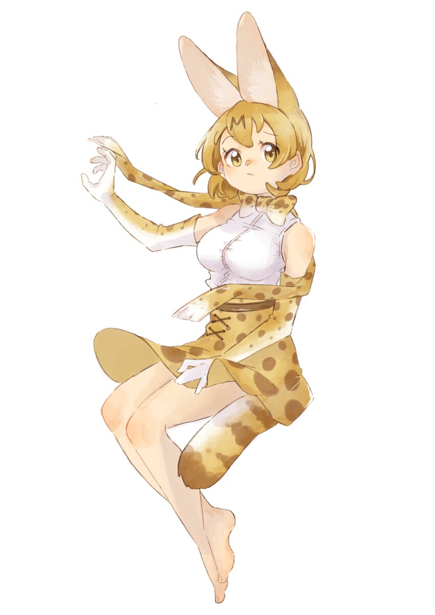 0nanaten, 1girl, absurdres, animal_ears, animal_print, bare_legs, bare_shoulders, barefoot