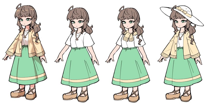 1boy, a.i._voice, ahoge, brown_hair, cardigan, full_body, fun_bo, green_eyes