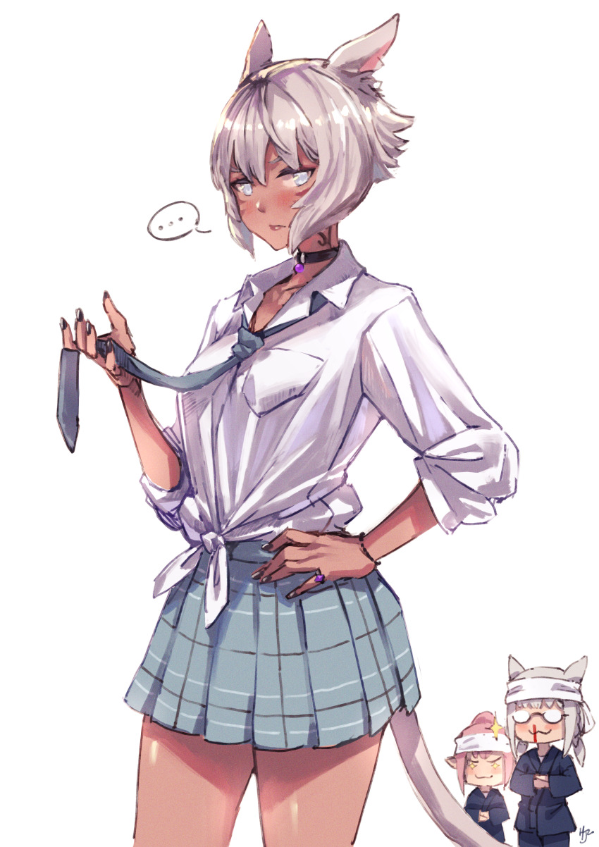 absurdres, animal_ears, annoyed, aroused_nosebleed, black_choker, black_nails, blood, cat_ears