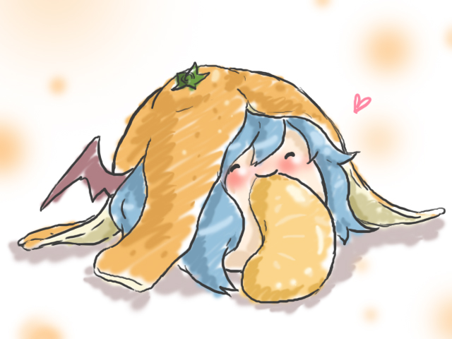 aby, bat_wings, female_focus, food, fruit, happy, heart, no_humans