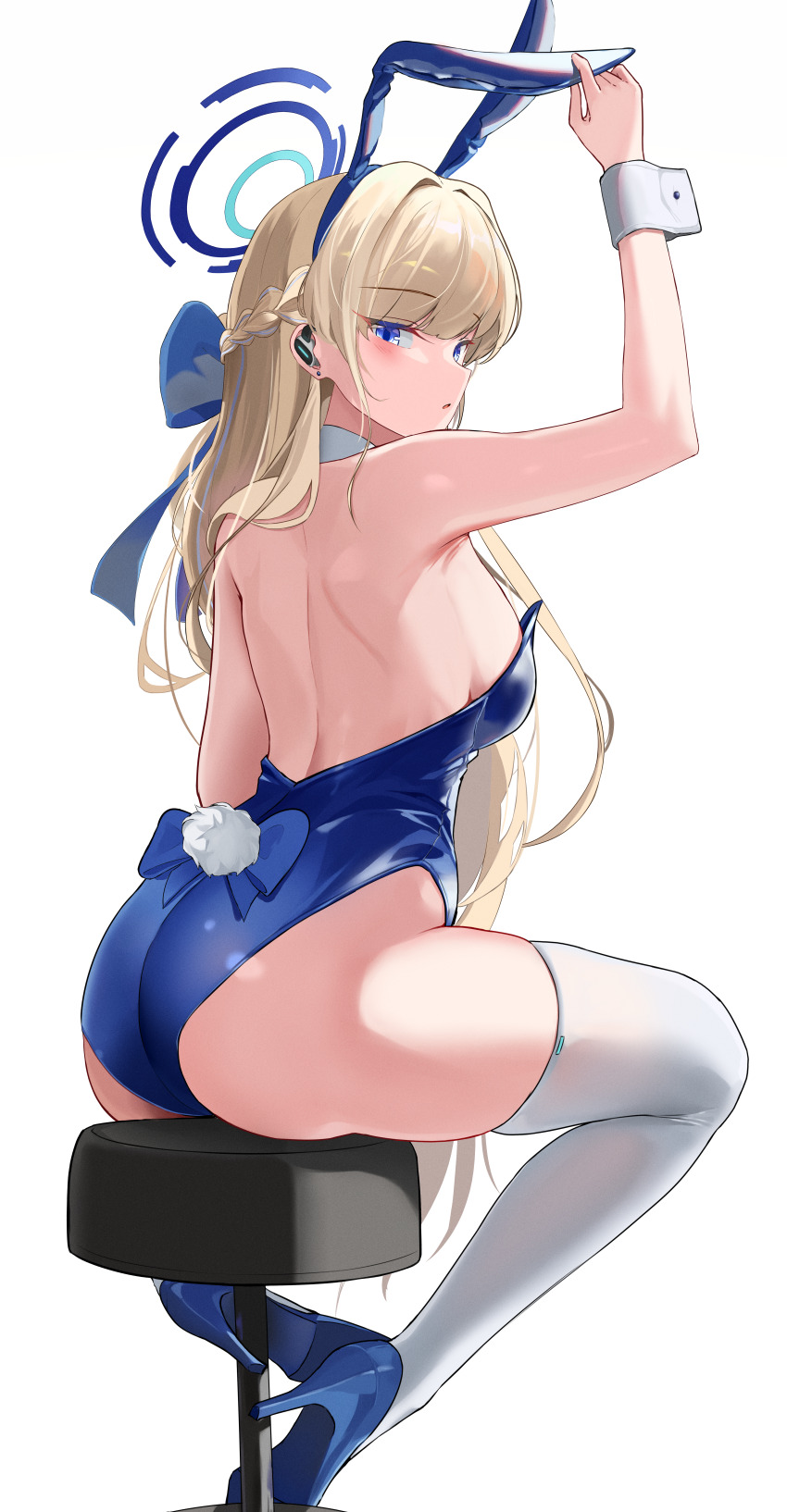 1girl, absurdres, animal_ears, arm_up, armpits, ass, backless_leotard, bare_shoulders
