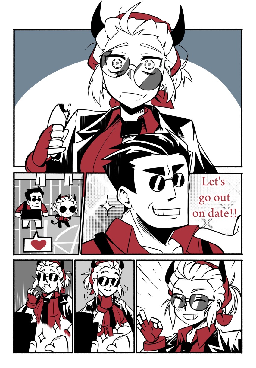 1boy, 1girl, absurdres, bangs_pinned_back, black_hair, black_necktie, blush, closed_eyes