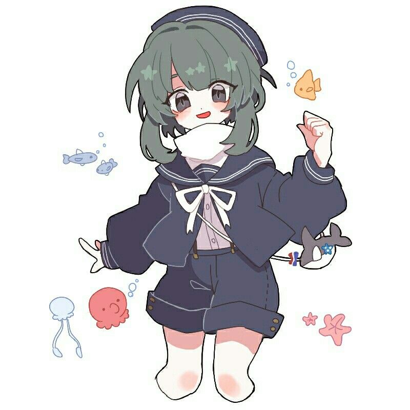 1boy, bad_id, bad_pixiv_id, blue_hat, blue_sailor_collar, blue_shirt, blue_shorts, blush