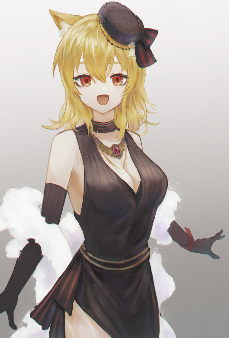 1girl, :d, aiv, animal_ear_fluff, animal_ears, arknights, black_bow, black_choker