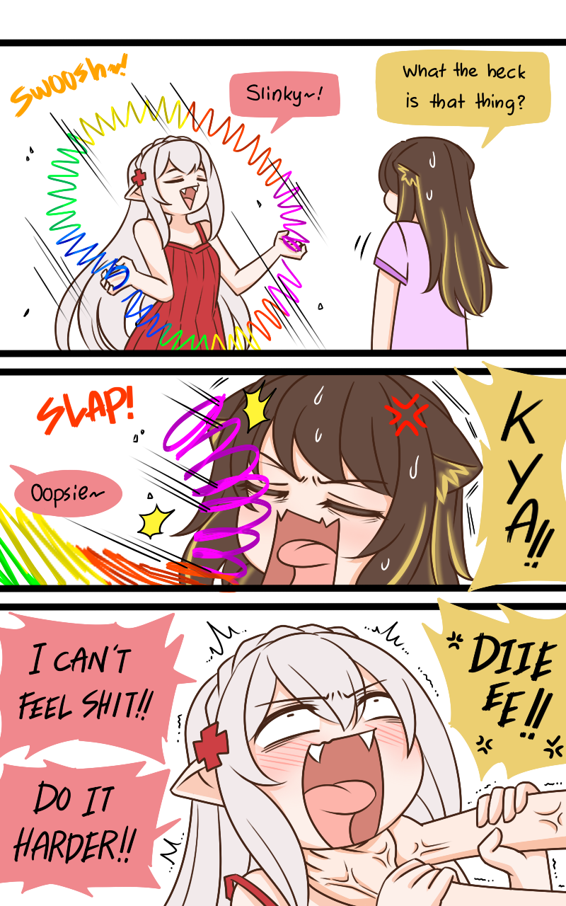 2girls, :d, afterimage, anger_vein, animal_ear_fluff, arknights, bare_arms, bare_shoulders