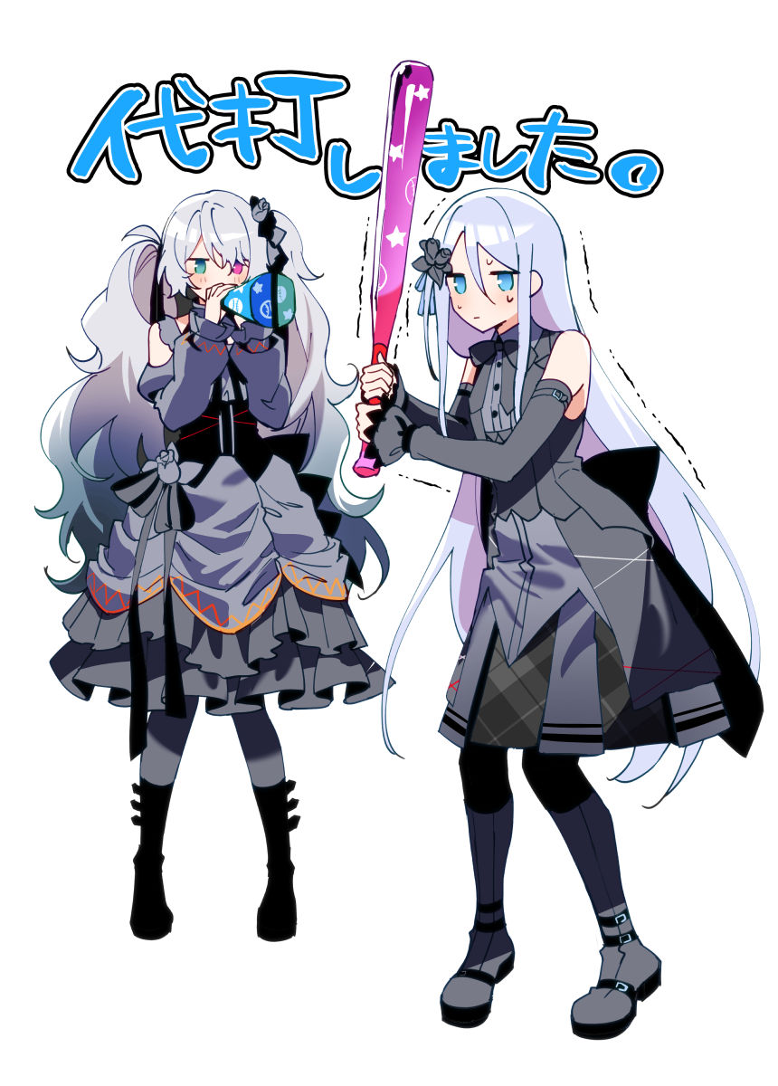 25-ji_miku, 25-ji_nightcord_de._(project_sekai), back_bow, baseball_bat, black_bow, black_dress, black_flower, black_footwear