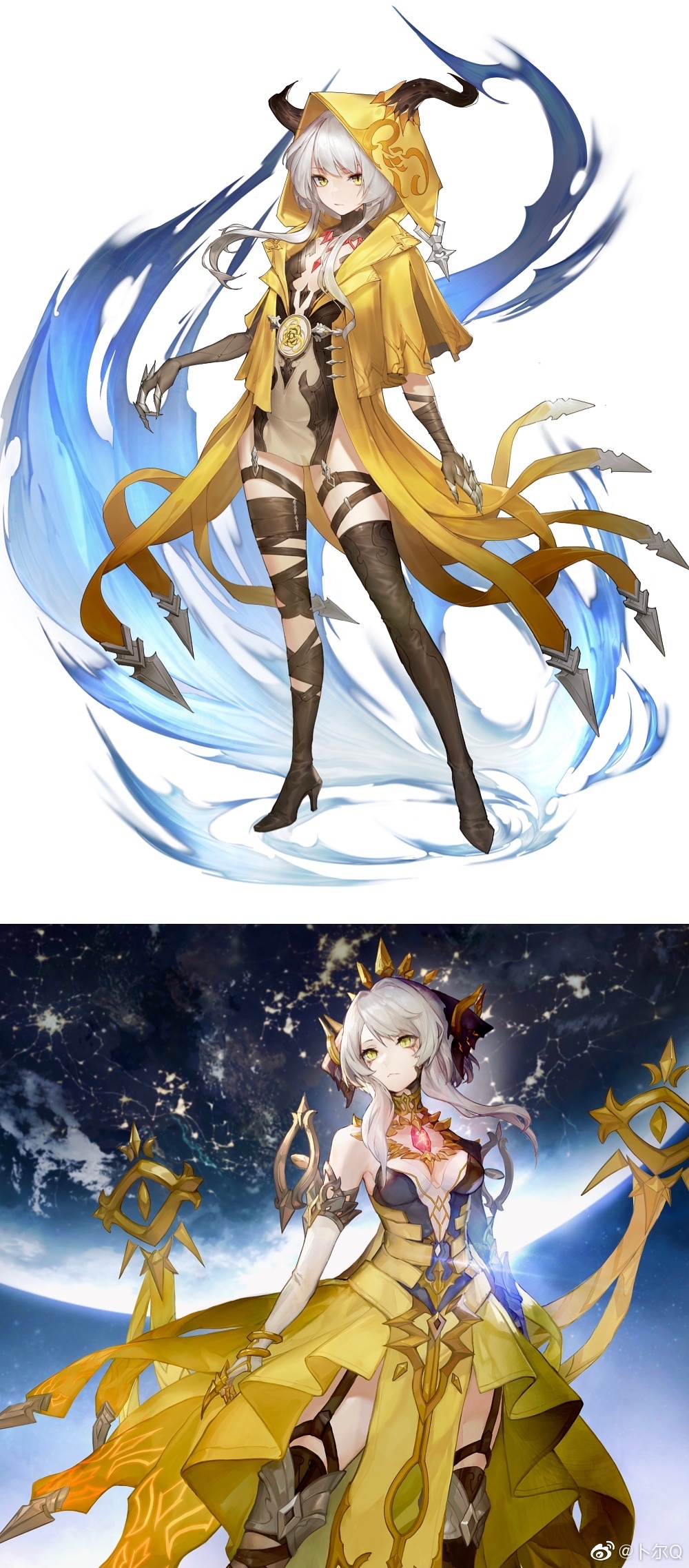 1girl, asymmetrical_gloves, black_gloves, boots, breasts, brown_footwear, chinese_commentary, claw_(weapon)