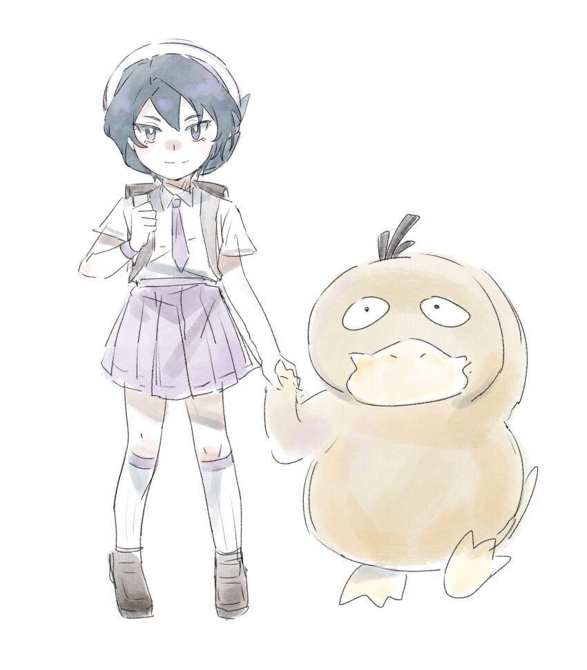 1girl, aged_down, beret, bright_pupils, brown_footwear, closed_mouth, collared_shirt, commentary_request