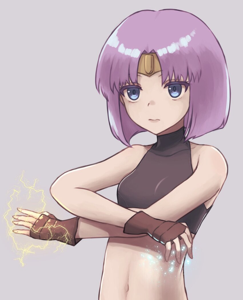 1girl, blue_eyes, breasts, circlet, closed_mouth, fingerless_gloves, gloria_(saga), gloves