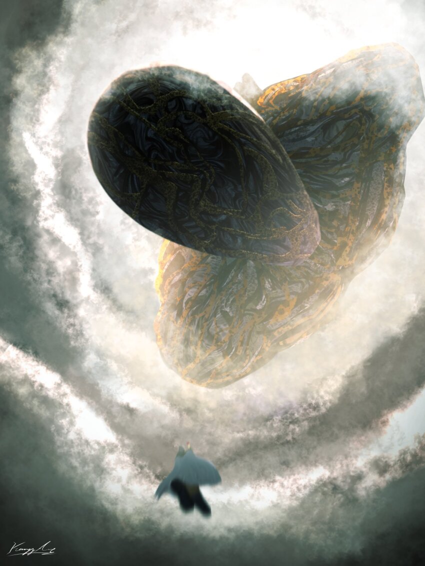 1boy, 1other, cape, god_(one-punch_man), highres, one-punch_man, saitama_(one-punch_man), signature