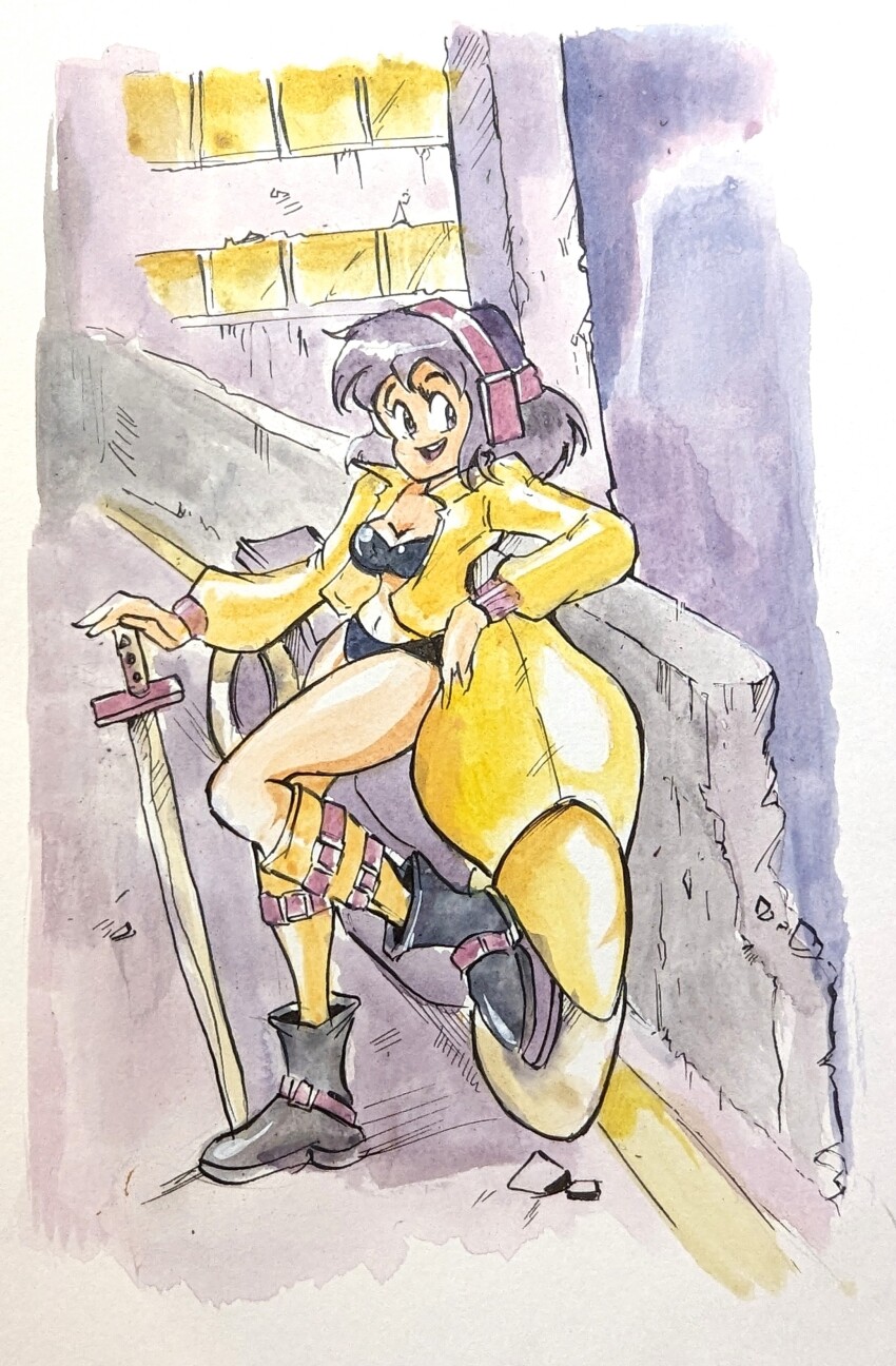 1girl, absurdres, albertov, battle_circuit, biker_gal, capcom, highres, motor_vehicle