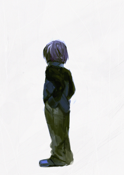 1boy, bad_id, bad_pixiv_id, endou_yuu, from_behind, male_focus, nintendo, paul_(pokemon), pokemon, pokemon_(anime), pokemon_the_series:_diamond_and_pearl, simple_background, solo, tsubame_fuji_(nanashi), white_background