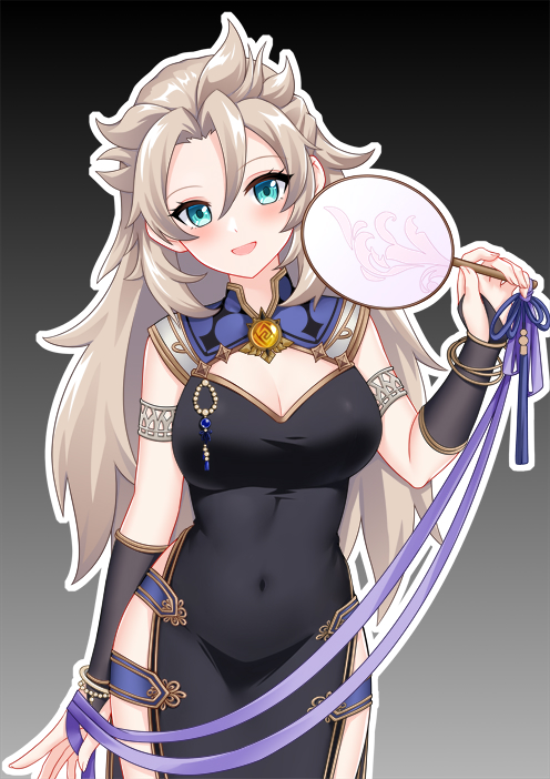 1girl, :d, albedo_(genshin_impact), alternate_costume, armlet, black_dress, breasts, bridal_gauntlets