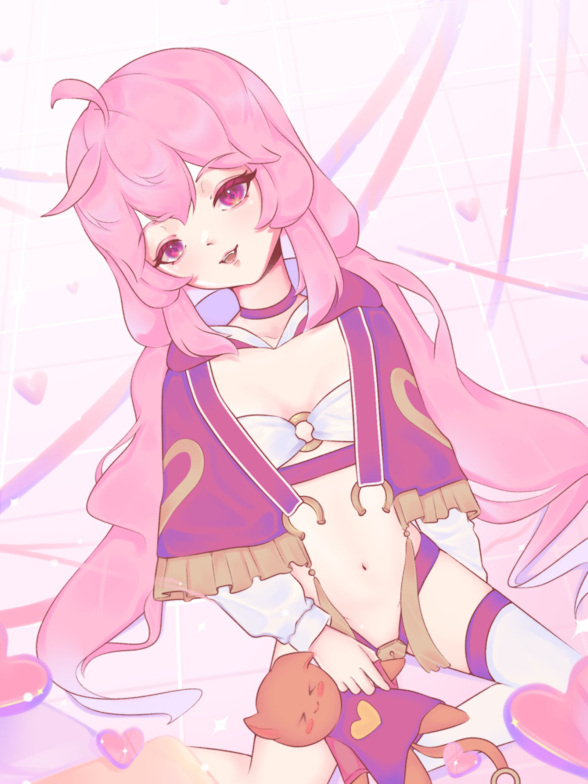 1girl, ahoge, belly, breasts, commission, doll, eien_project, fang