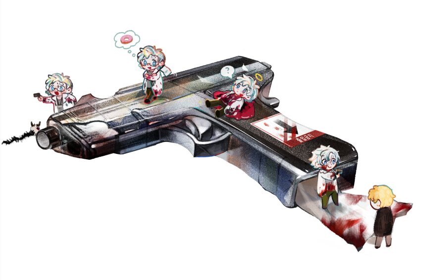 2boys, ?, atou_haruki, bamtoast, blonde_hair, blood, blood_on_clothes, blue_eyes