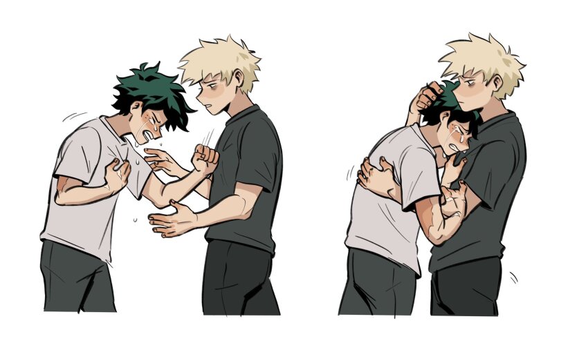 2boys, bakugou_katsuki, blonde_hair, boku_no_hero_academia, closed_eyes, closed_mouth, commentary, crying