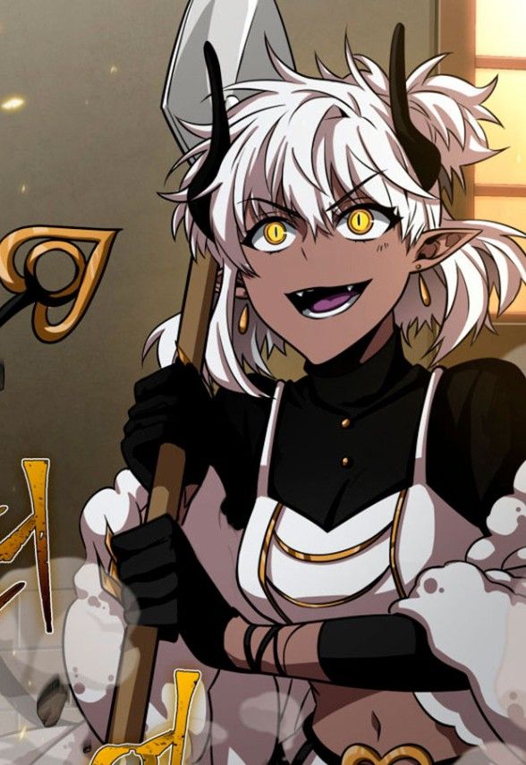 1girl, black_horns, dark-skinned_female, dark_skin, demon_girl, demon_horns, demon_tail, earrings