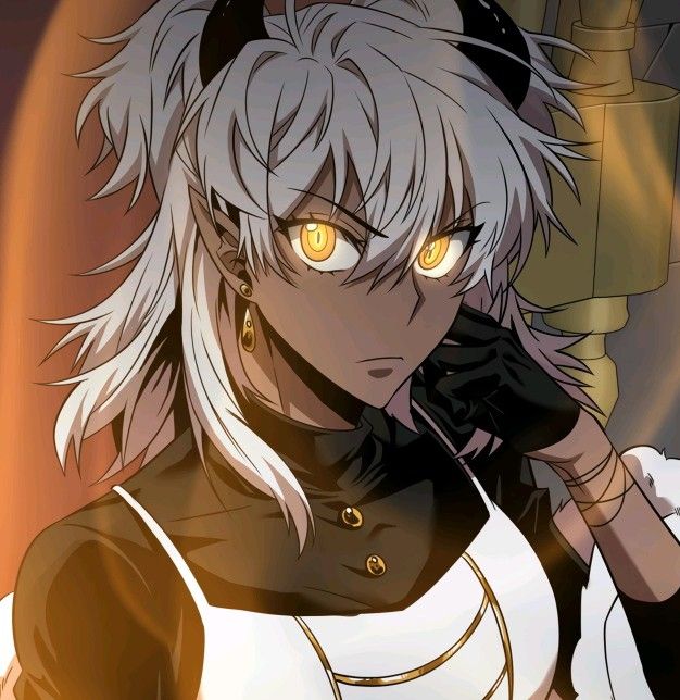 1girl, black_gloves, black_horns, dark-skinned_female, dark_skin, demon_girl, demon_horns, demon_tail