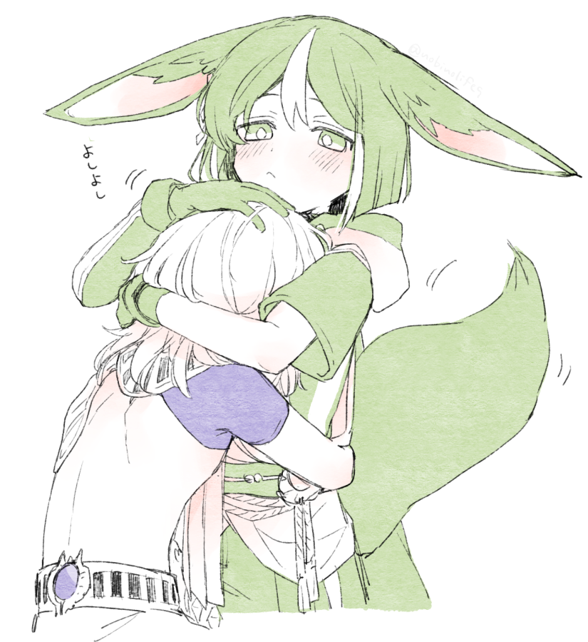 2boys, animal_ear_fluff, animal_ears, asymmetrical_sleeves, blush, braid, closed_mouth, cyno_(genshin_impact)