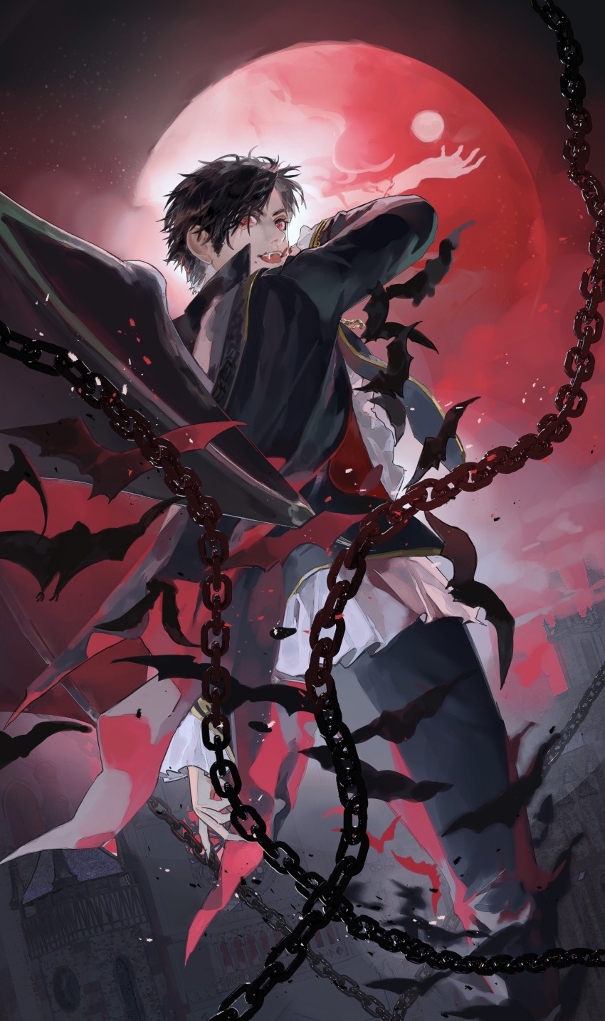 1boy, 1girl, absurdres, bat_(animal), bat_wings, black_hair, black_jacket, black_pants