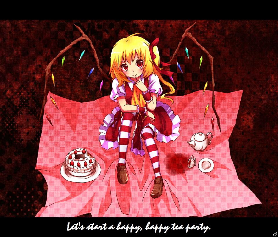 1girl, ascot, bad_id, bad_pixiv_id, blonde_hair, blush, bow, cake