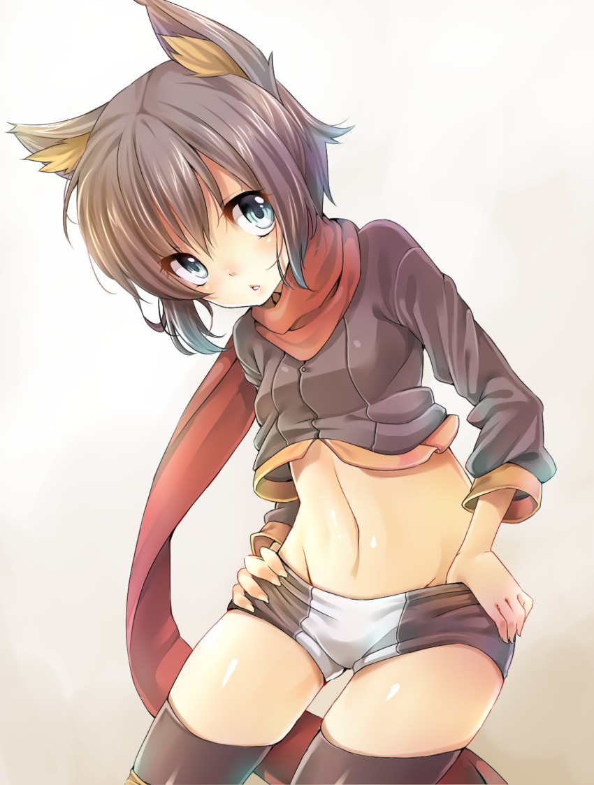 1girl, :o, animal_ears, blue_eyes, brown_hair, female_focus, groin, highres