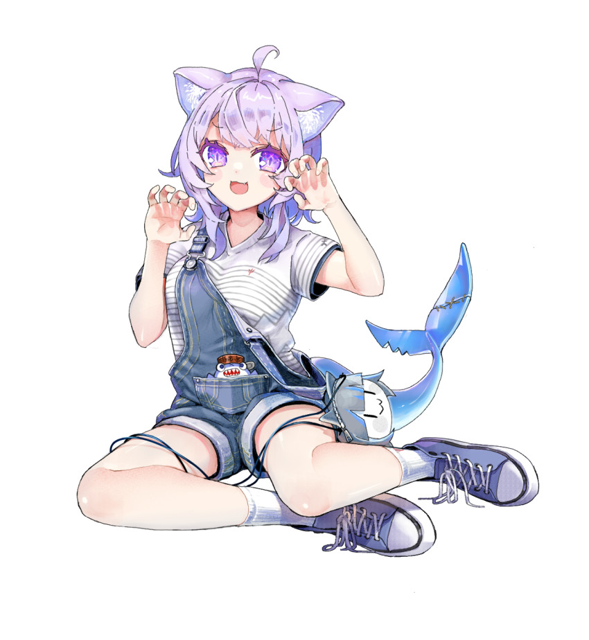 1girl, :d, alternate_costume, animal_ears, bag, blush, blush_stickers, cat_ears