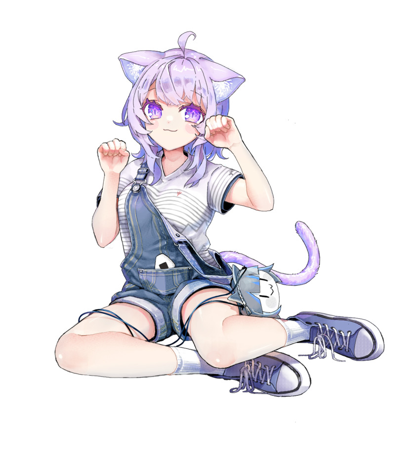 1girl, :3, alternate_costume, animal_ears, bag, blush, blush_stickers, cat_ears