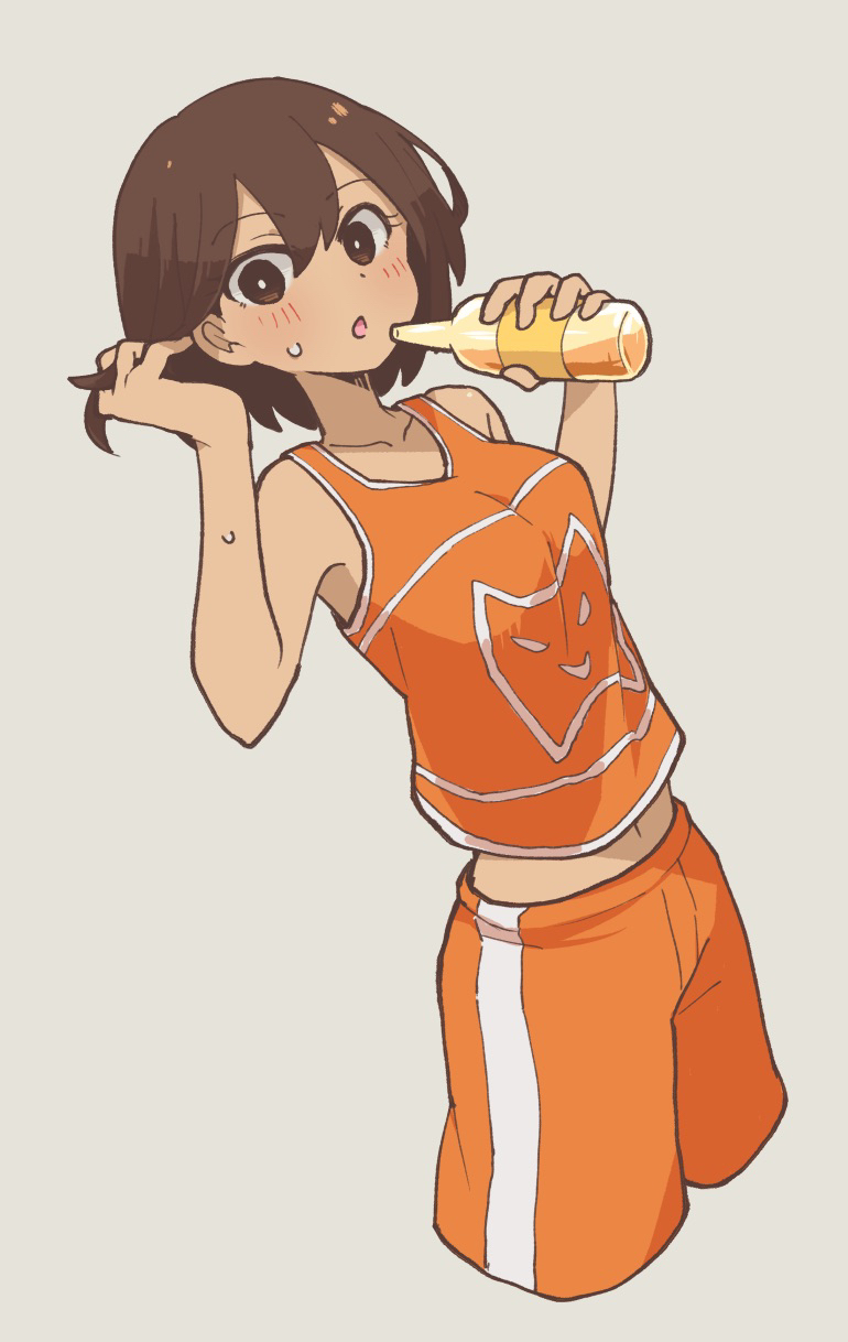 1girl, dark-skinned_female, dark_skin, doroidsan, genderswap, genderswap_(mtf), highres, kel_(faraway)_(omori), kel_(omori), omori, orange_footwear, orange_shorts, shorts