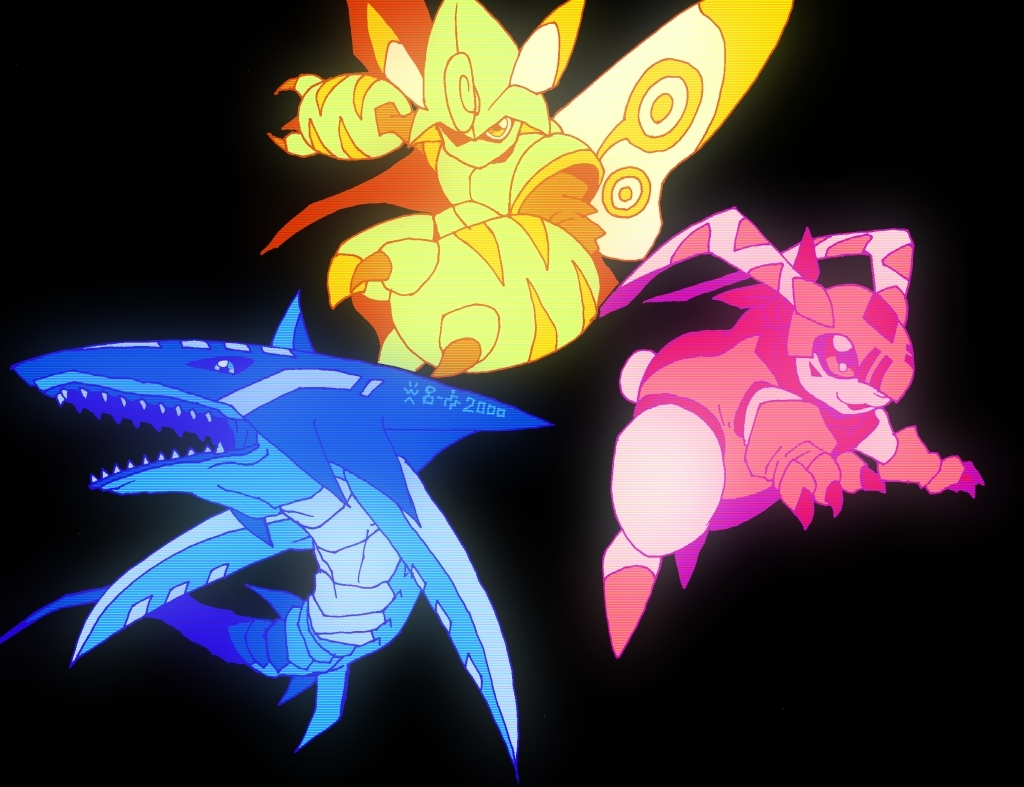 bitmon, black_background, butterflamon, crests_(digimon), digimon, digimon_(creature), gloves, mask