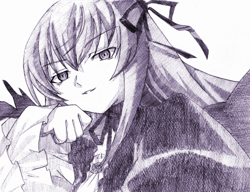 00s, 1girl, bad_id, bad_pixiv_id, cape, charcoal_(medium), evil_grin, evil_smile