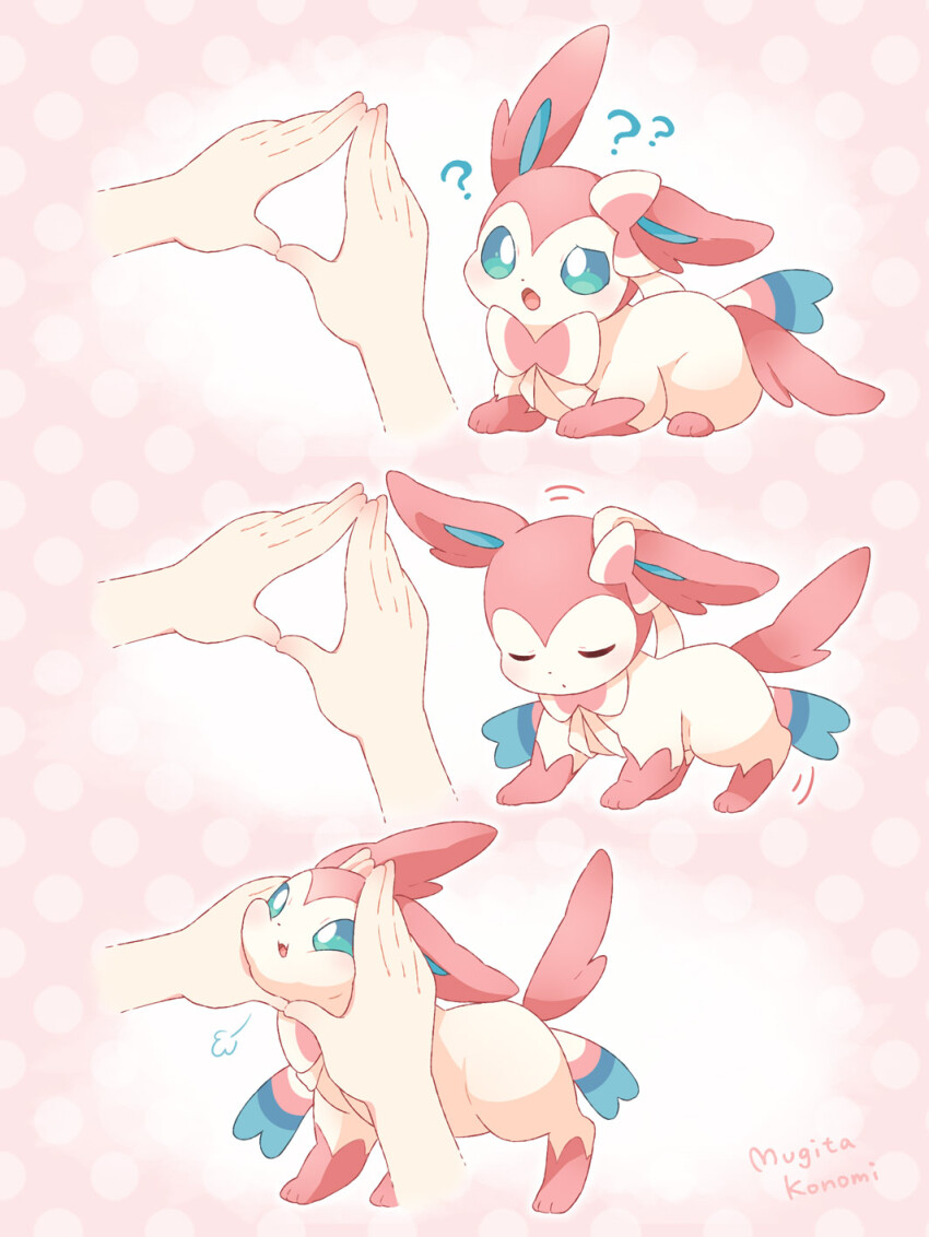 2others, 3koma, ?, ??, blue_eyes, blue_sclera, bow, cheek_squash