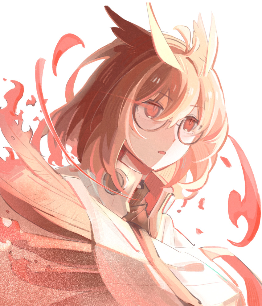 1girl, arknights, black-framed_eyewear, black_sweater, brown_hair, commentary_request, glasses, hair_between_eyes