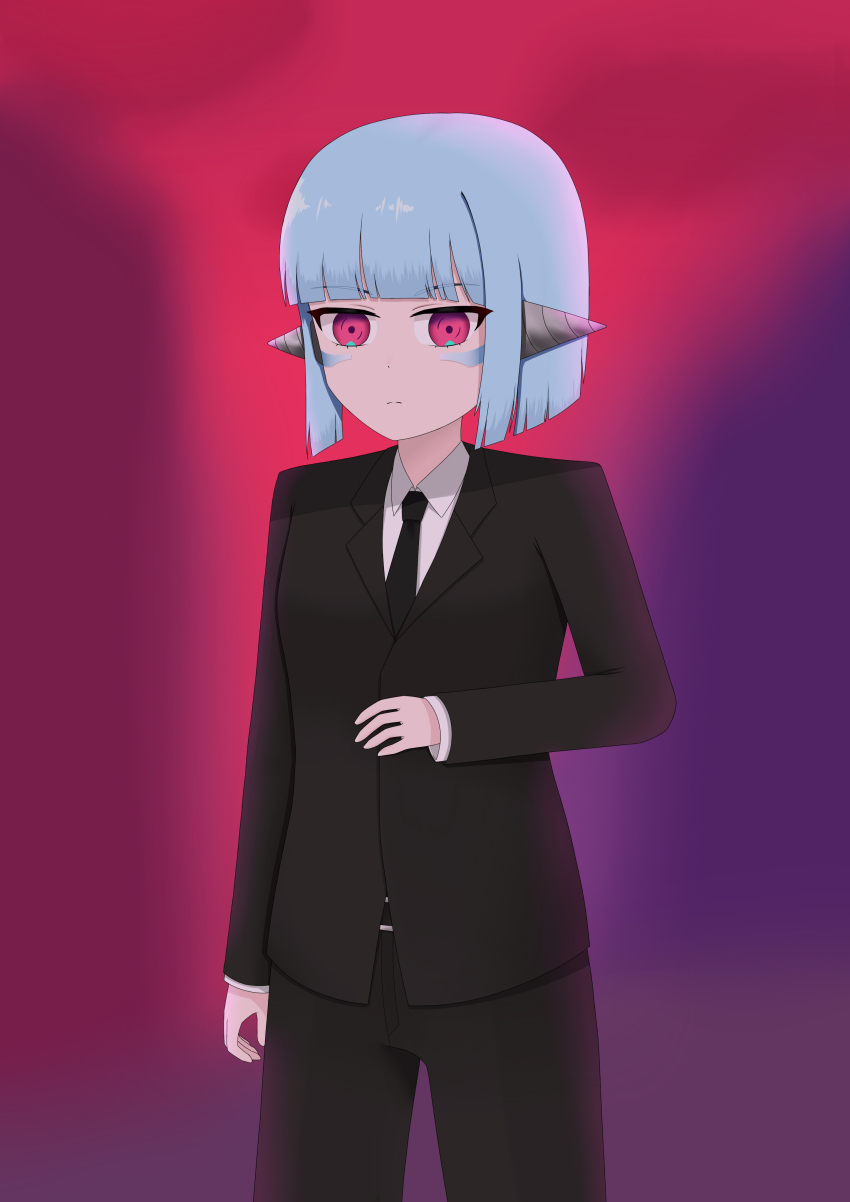 1girl, absurdres, android, autonomous_android_mk.2, blue_hair, formal_clothes, green_030306, guardian_tales