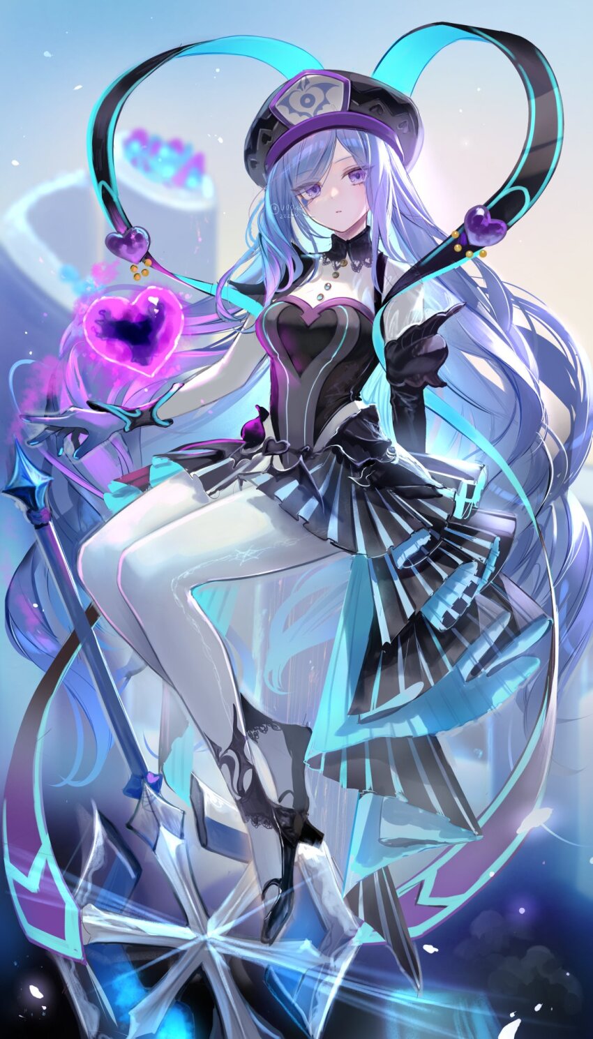 1girl, black_choker, black_dress, black_hat, black_shoes, choker, dress, francisca_(kirby)